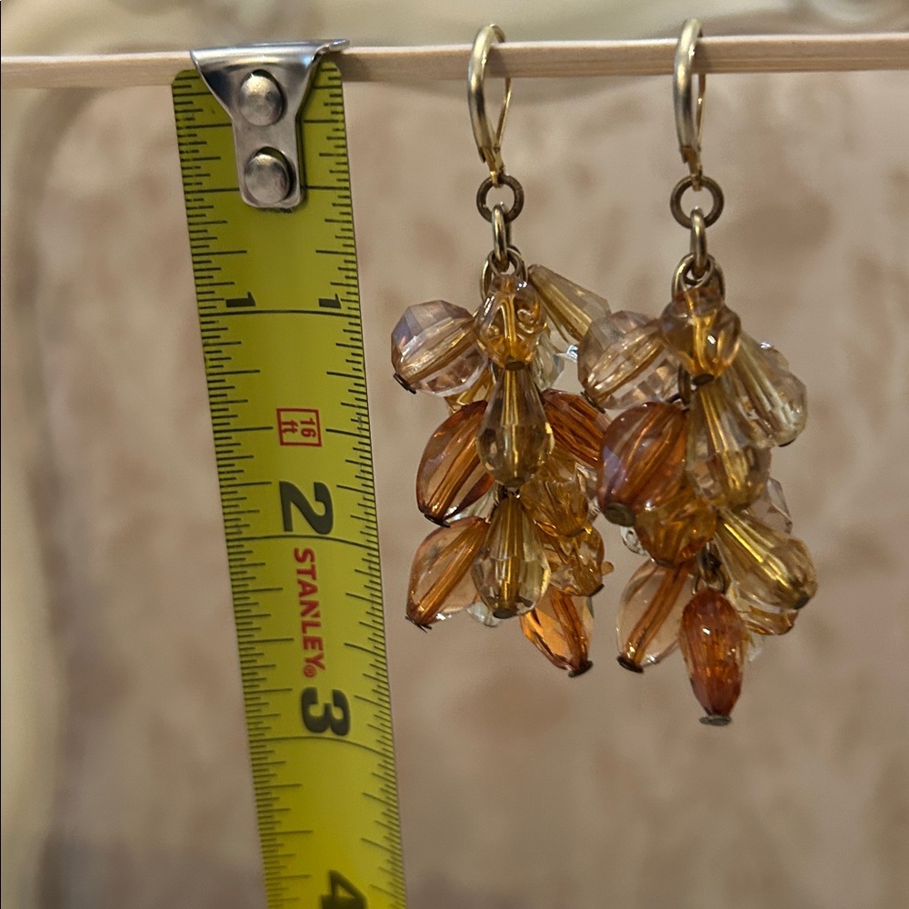 Vintage Cluster Earrings Dangling Beads Warm Hues of Citrine Colors - Picture 6 of 6